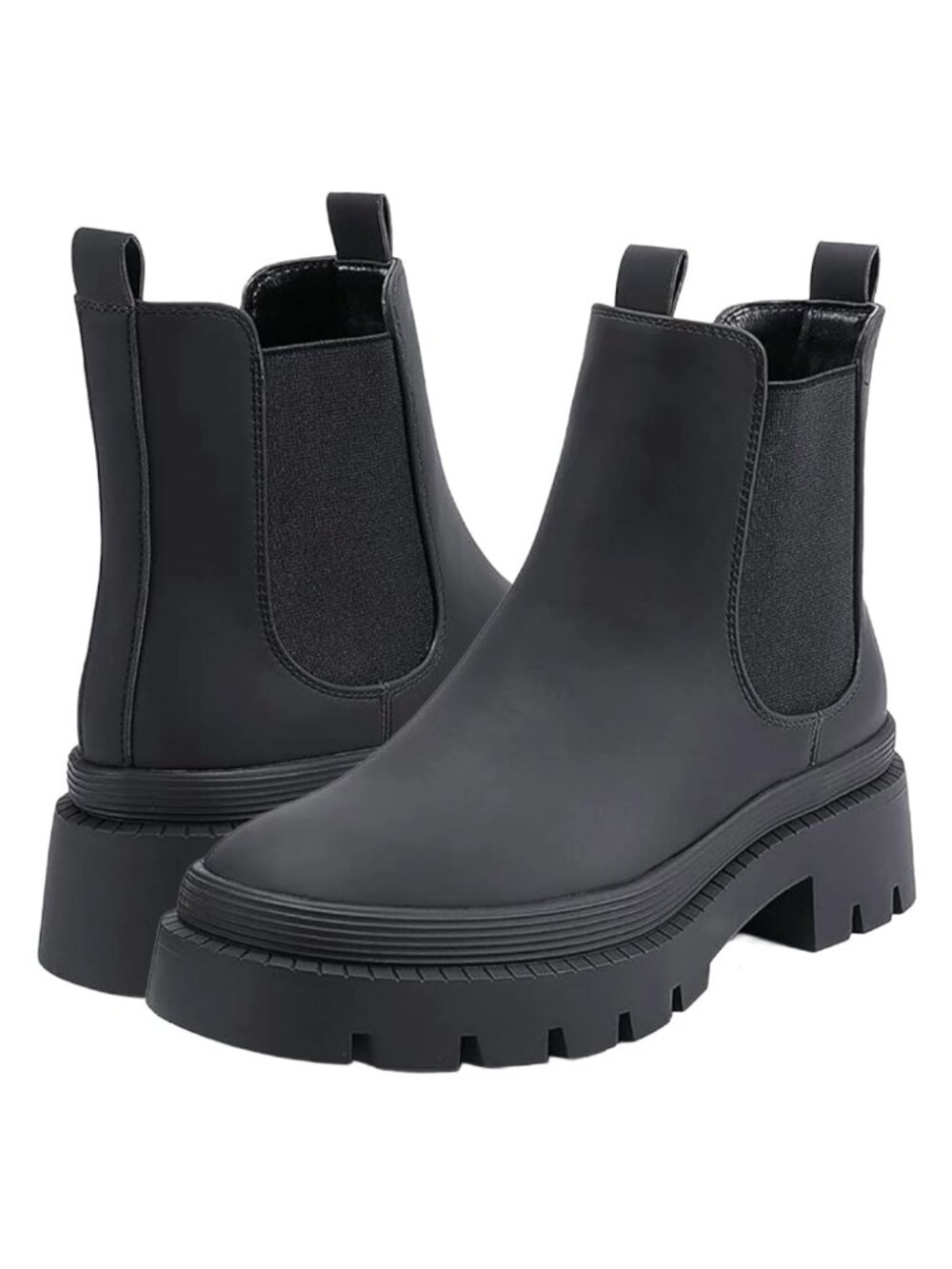 Waterproof Lug Sole Chelsea Rain Boots Black Women’s Size 8